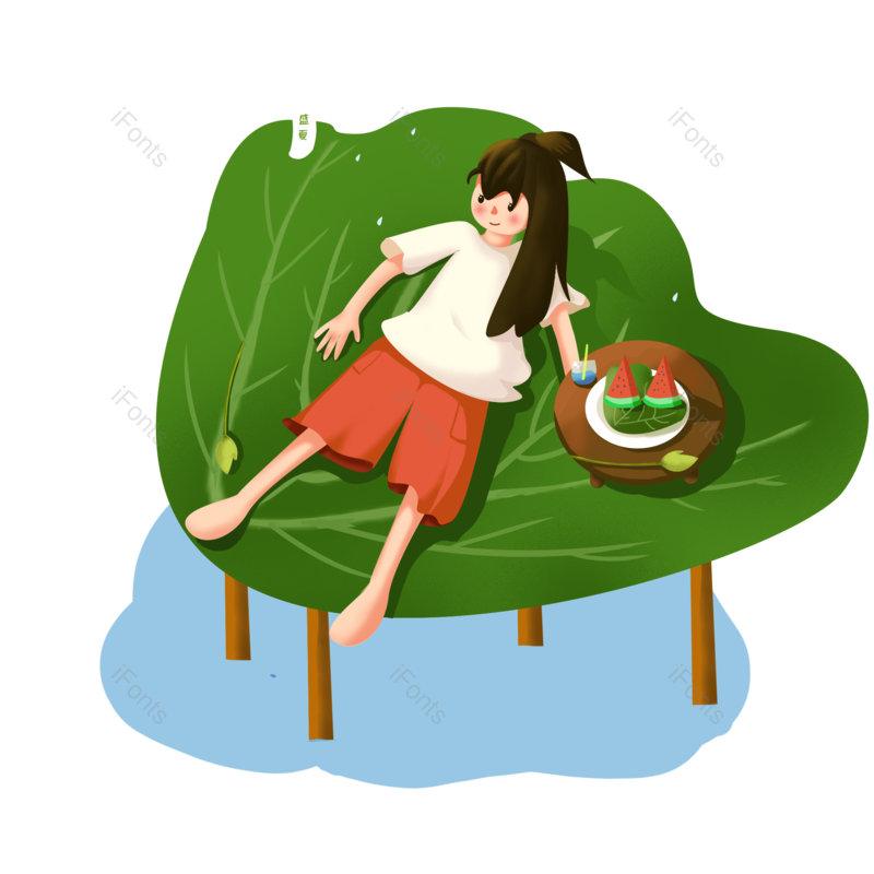 西瓜图片,夏天元素,卡通人物PNG,桌子免抠素材